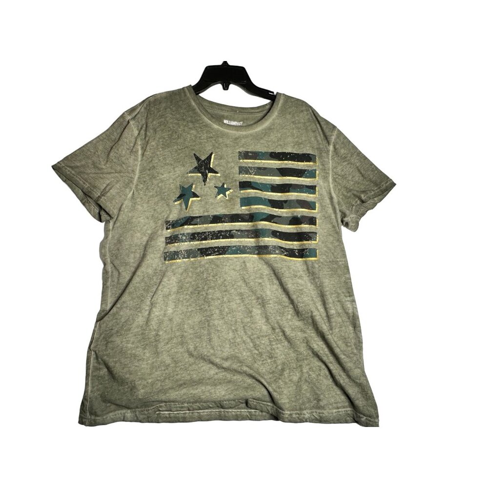 William Rast Olive Green Short Sleeve Flag Tee Shirt Mens 2XL XXL
